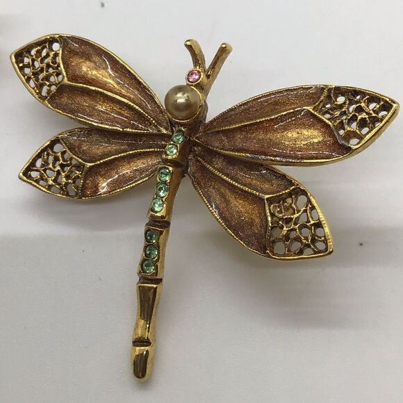 Lot of 2 Vintage Oscar de La Renta Dragonfly Brooches - Picture 5 of 7